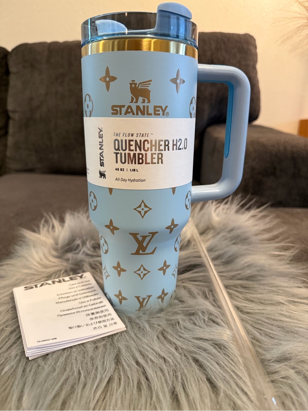 Stanley Light Blue Tumbler with Gold Monogram Accents